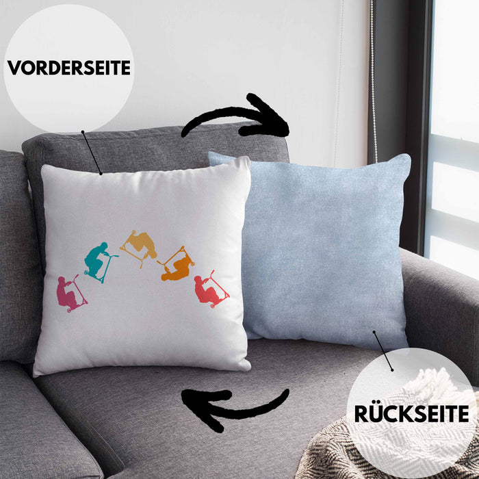 Scooter Roller Fahrer Geschenk Kissen mit Füllung 40x40 Scooterfahrer Geschenkidee Scooting Geschenkidee Jungs Profi Scooterfahrer Pro Grafik (Grau) Blau Trendation