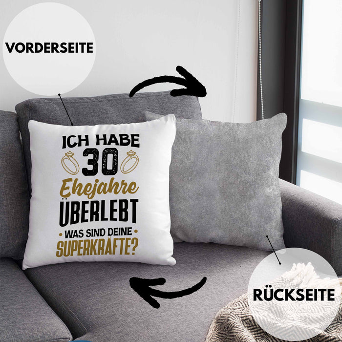 30. Hochzeitstag Kissen mit Füllung 40x40 Geschenk Perlen-Hochzeit Geschenkidee Ehemann Ehefrau Ich Habe 30 Ehejahre Überlebt (Grau) Grau Trendation