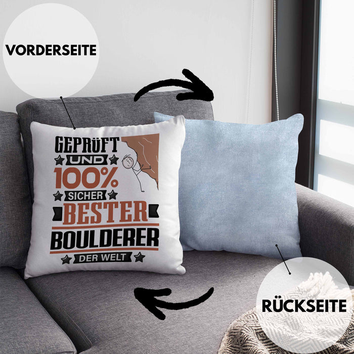 Boulderer Geschenk Lustiger Spruch für Boulderer Geschenkidee Bester Boulderer Der WeltKissen mit Füllung 40x40 (Grau) Blau Trendation