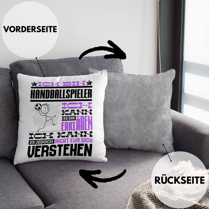 Handballspieler Geschenk Kaffee-Kissen mit Füllung 40x40 Geschenkidee für Handballspieler Ich Bin Handballspieler Ich Kann Es Dir Erklären Jedoch Nicht Für Dich Verstehen Spruch Lustig (Grau) Grau Trendation