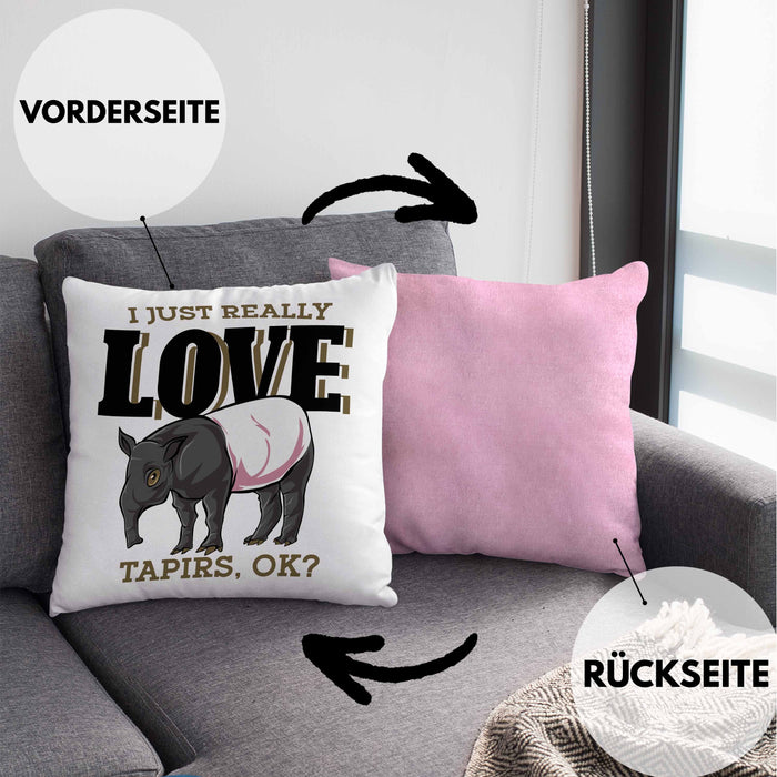 Lustige Tapir Kissen mit Füllung 40x40 Geschenk Tapir Liebhaber (Grau) Rosa Trendation