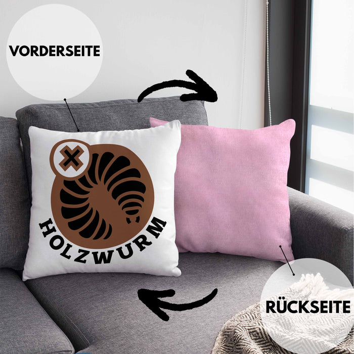 Holzwurm Kreissäge Kissen mit Füllung 40x40 Geschenk Holzarbeiter Geschenkidee Schreiner (Grau) Rosa Trendation