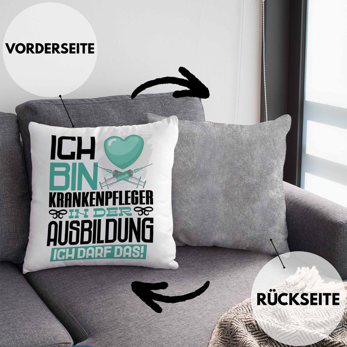 Krankenpfleger Ausbildung Kissen mit Füllung 40x40 Geschenk Ich Bin Krankenpfleger In Der Ausbildung Ich Darf Das Geschenkidee Spruch (Grau) Grau Trendation