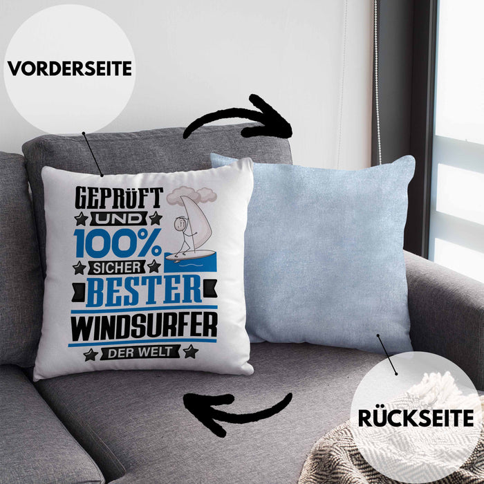 Windsurfer Geschenk Lustiger Spruch für Windsurfer Geschenkidee Bester Windsurfer Der WeltKissen mit Füllung 40x40 (Grau) Blau Trendation