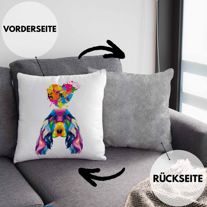 Cocker Spaniel Herz Farbe Besitzer Kissen mit Füllung 40x40 Geschenk Lustiger Spruch Geschenkidee Cocker Spaniel Liebhaber (Grau) Grau Trendation