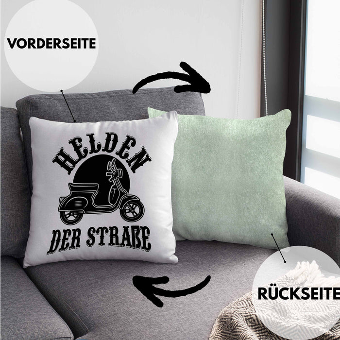 Mofa Geschenk Kissen mit Füllung 40x40 Helden Der Strasse Mofa Mofa Führerschein (Grau) Grün Trendation