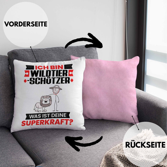 Wildtierschützer Kissen mit Füllung 40x40 Geschenk für Wildtierschützer Geburtstag Lustiger Spruch Was Ist Deine Superkraft (Grau) Rosa Trendation