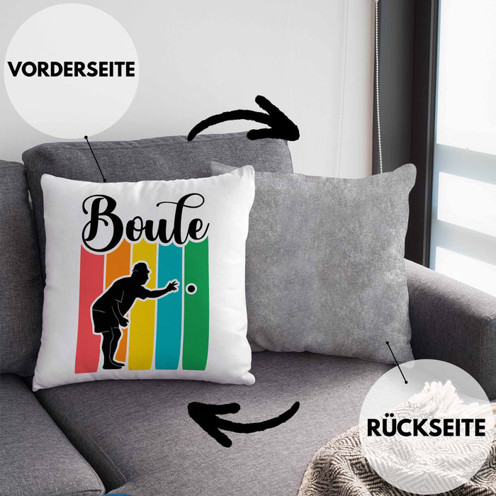 Boule Kissen mit Füllung 40x40 Geschenk Boule-Spieler Geschenkidee Spruch Vintage Boule Grafik (Grau) Grau Trendation