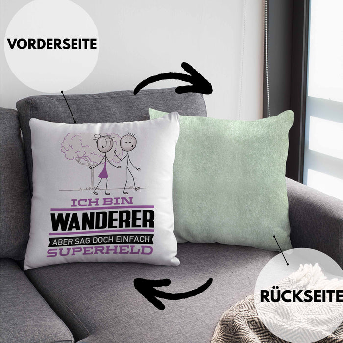 Wandern Geschenk Kissen mit Füllung 40x40 Ich Bin Wandern Aber Sag Doch Einfach Superheld Lustige Geschenkdiee für Wandern (Grau) Grün Trendation