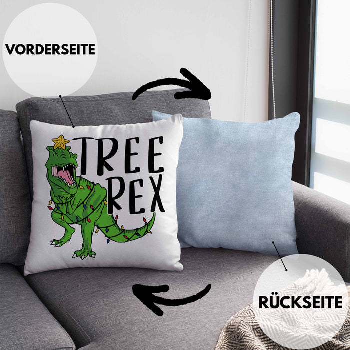 Tree Rex Kissen mit Füllung 40x40 Geschenk T-Rex Geschenkidee Jungs Weihnachten Dinosaurier Xmas (Grau) Blau Trendation