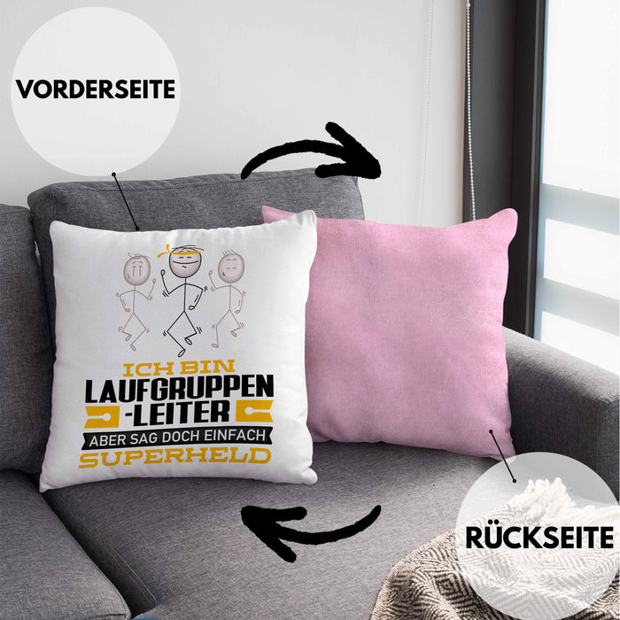 Laufgruppenleiter Geschenk Kissen mit Füllung 40x40 Ich Bin Laufgruppenleiter Aber Sag Doch Einfach Superheld Lustige Geschenkdiee für Laufgruppenleiter (Grau) Rosa Trendation
