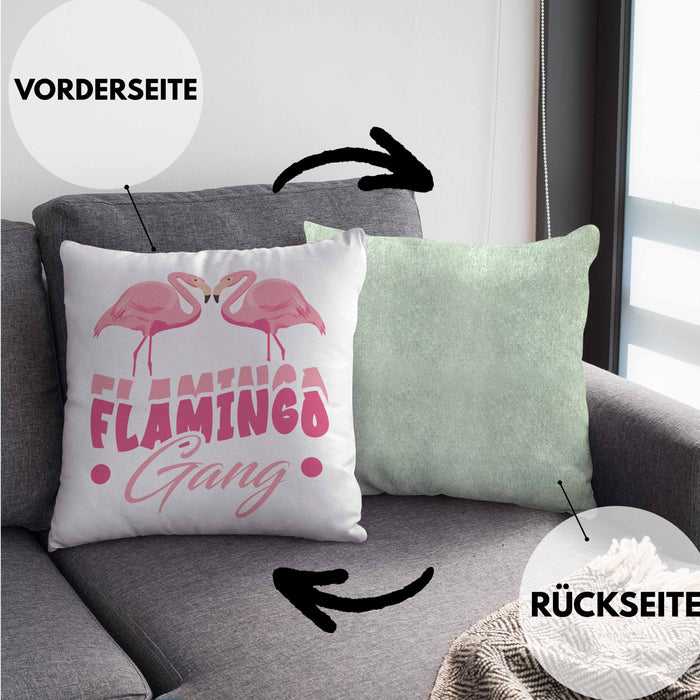 Flamingo Gang Kissen mit Füllung 40x40 Geschenkidee Pinke Flamingos JGA (Grau) Grün Trendation