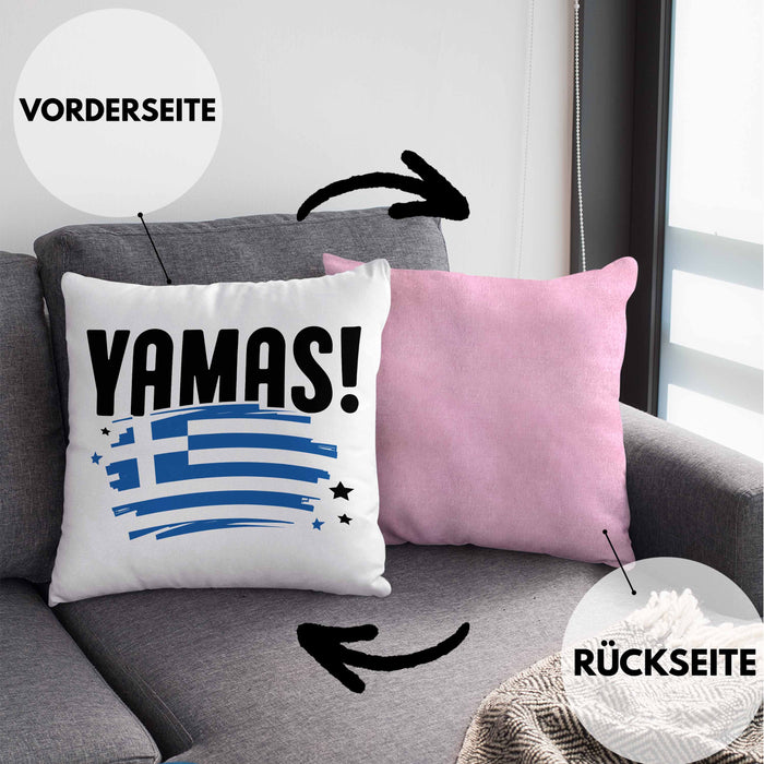Griechenland Kissen mit Füllung 40x40 Yamas Ouzo Griechenland Trink Spruch Sprüche für Grieche (Grau) Rosa Trendation