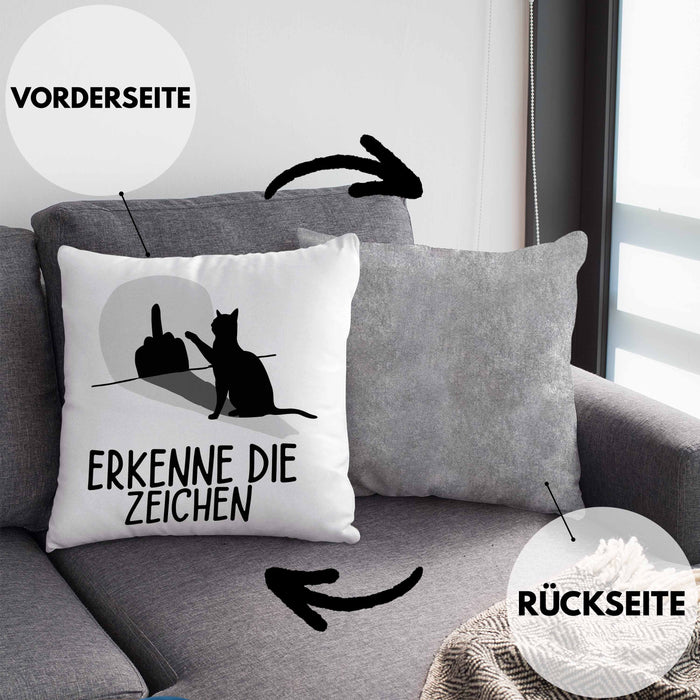Erkenne Die Zeichen Kissen mit Füllung 40x40 Geschenk Kissen mit Füllung 40x40 Mittelfing** Geschenkidee Sarkasmus Spruch (Grau) Grau Trendation
