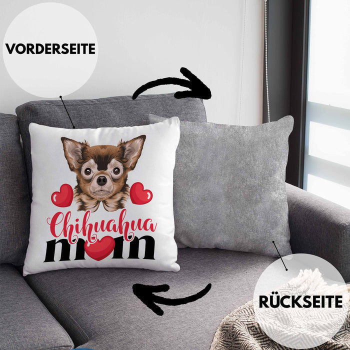 Chihuhahua Mom Mama Besitzer Kissen mit Füllung 40x40 Geschenkidee Frauchen Herrchen (Grau) Grau Trendation
