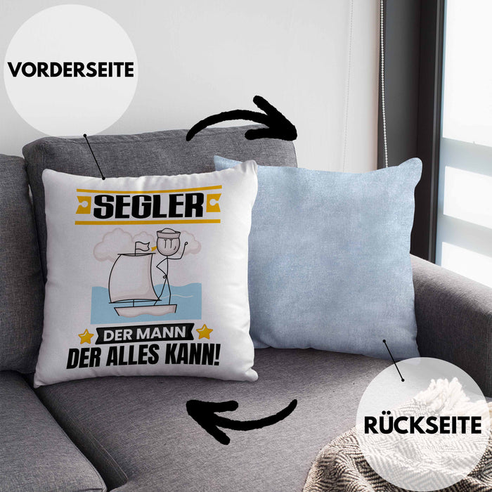 Segler Kissen mit Füllung 40x40 Geschenk für Segler Der Mann Der Alles Kann Geschenkidee zum Geburtstag (Grau) Blau Trendation