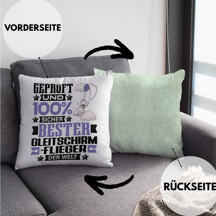 Gleitschirmflieger Geschenk Lustiger Spruch für Gleitschirmflieger Geschenkidee Bester Gleitschirmflieger Der WeltKissen mit Füllung 40x40 (Grau) Grün Trendation