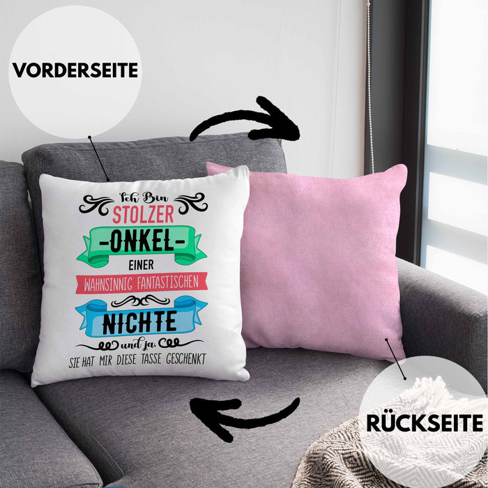 Onkel Geschenk von Nichte Lustige Kissen mit Füllung 40x40 Spruch Geschenke für Onkel Nichten Geschenkidee (Grau) Rosa Trendation
