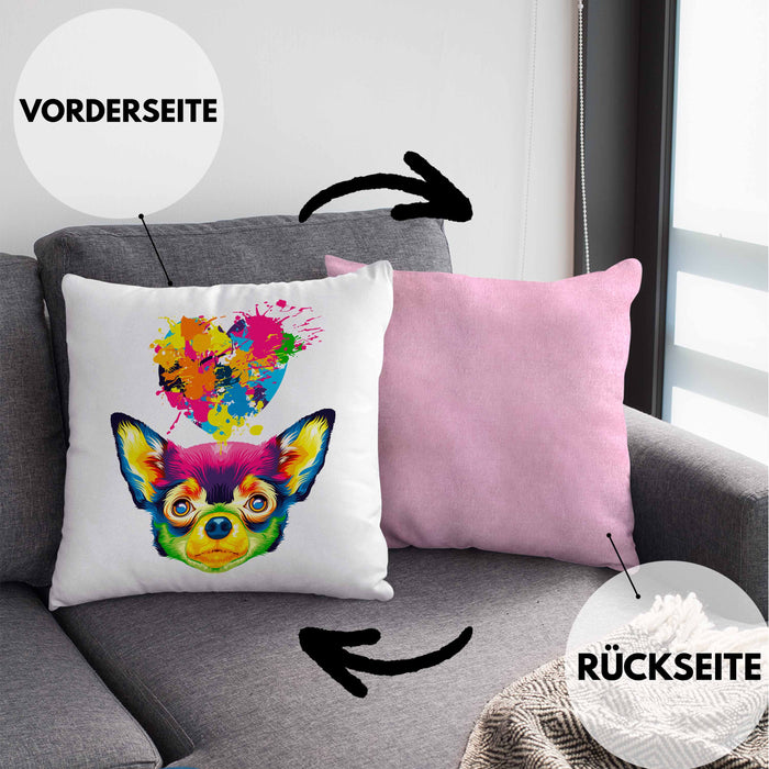 Chihuahua Herz Farbe Besitzer Kissen mit Füllung 40x40 Geschenk Lustiger Spruch Geschenkidee Chihuahua Liebhaber (Grau) Rosa Trendation