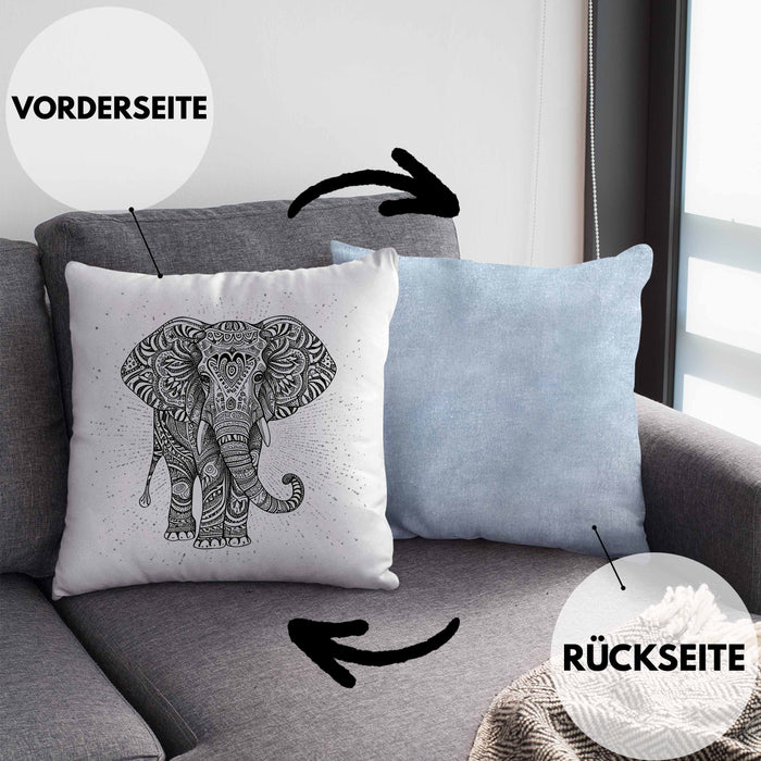 Elefant Kissen mit Füllung 40x40 Geschenk Für Elefanten-Liebhaber Geschenkidee Grafik Mandala (Grau) Blau Trendation