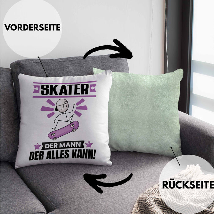 Skater Kissen mit Füllung 40x40 Geschenk für Skater Der Mann Der Alles Kann Geschenkidee zum Geburtstag (Grau) Grün Trendation