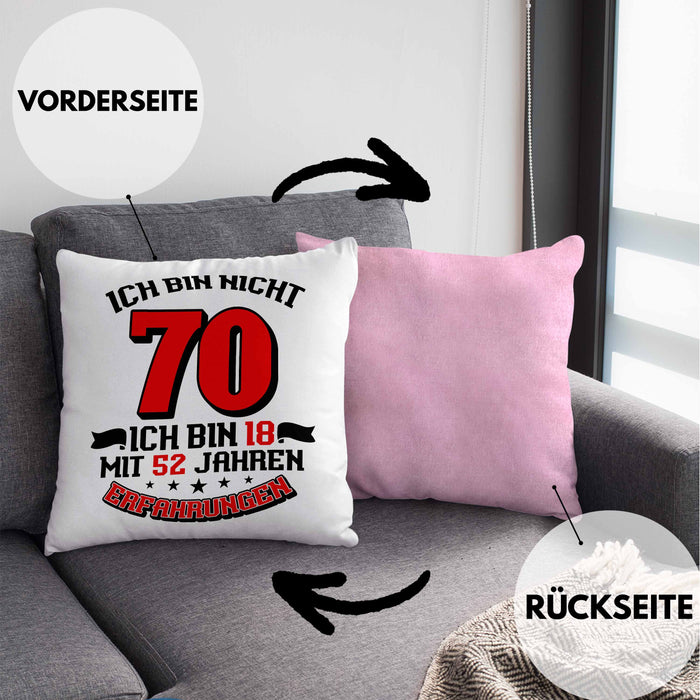 Kissen mit Füllung 40x40 70. Geburtstag Geschenkidee für Männer Frauen Spruch 70 Jahre 18 mit 52 Jahre Erfahrungen (Grau) Rosa Trendation