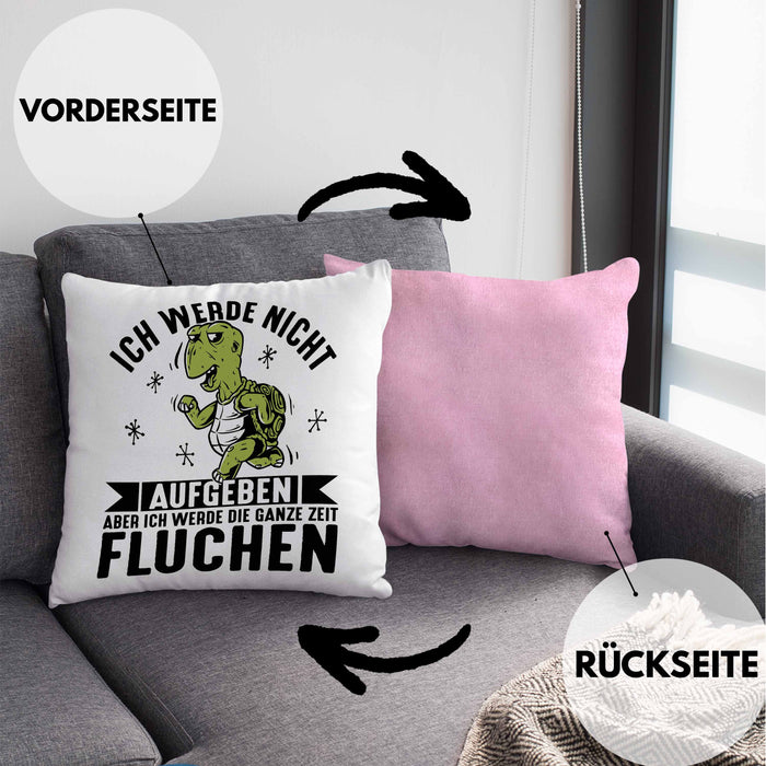 Wandern Kissen mit Füllung 40x40 Geschenk Ich Werde Nicht Aufgeben Aber Die Ganze Zeit Fluchen Wandern Geschenkidee Schildkröte (Grau) Rosa Trendation