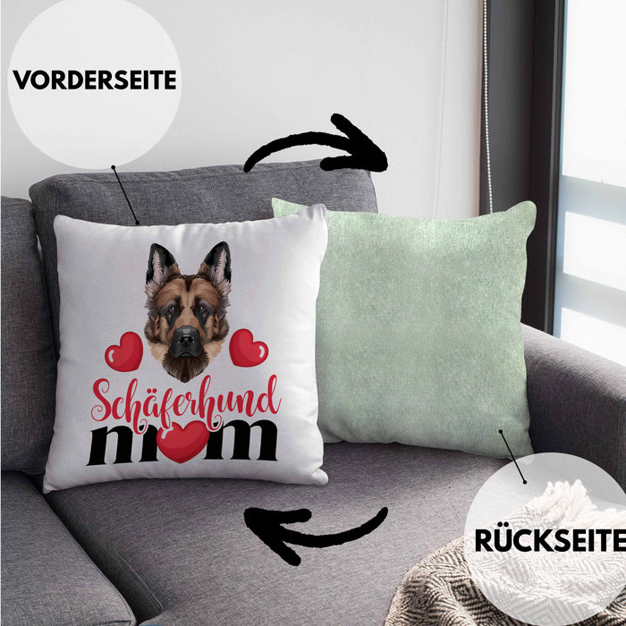 Schäferhund Besitzer Mom Mama Kissen mit Füllung 40x40 Geschenk Lustiger Spruch Geschenkidee Schäferhund Besitzerin (Grau) Grün Trendation