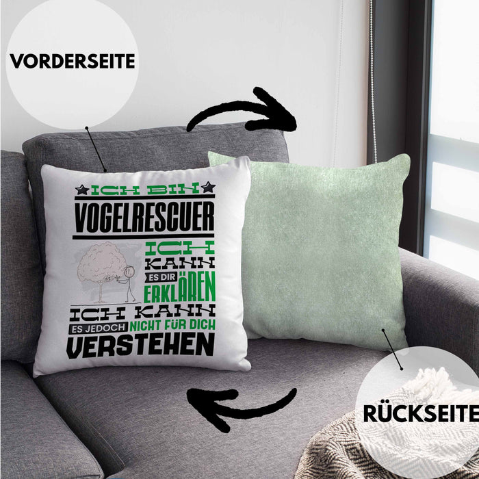 Vogelrescuer Geschenk Kaffee-Kissen mit Füllung 40x40 Geschenkidee für Vogelrescuer Ich Bin Vogelrescuer Ich Kann Es Dir Erklären Jedoch Nicht Für Dich Verstehen Spruch Lustig (Grau) Grün Trendation