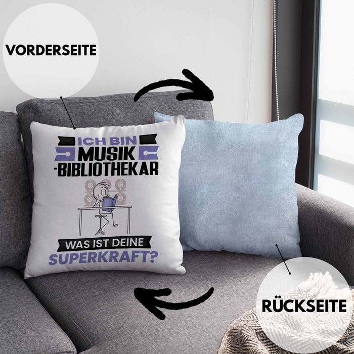 Musikbibliothekar Kissen mit Füllung 40x40 Geschenk für Musikbibliothekar Geburtstag Lustiger Spruch Was Ist Deine Superkraft (Grau) Blau Trendation