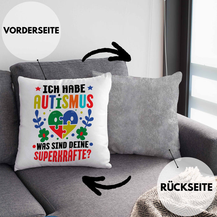 Autismus Kissen mit Füllung 40x40 Geschenk Autist Geschenkidee Ich Habe Autismus Was Sind Deine Superkräfte (Grau) Grau Trendation