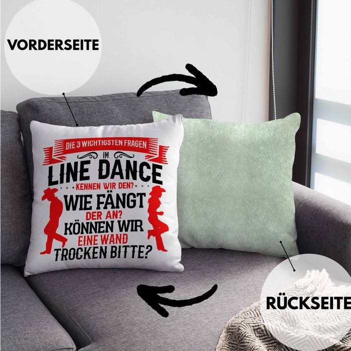 Line Dance Kissen mit Füllung 40x40 Geschenk Spruch Linedance KafffeeKissen mit Füllung 40x40 Sprüche (Grau) Grün Trendation