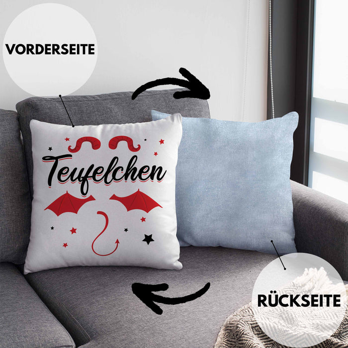 Teufelchen Kissen mit Füllung 40x40 Geschenk für Frauen Teufel (Grau) Blau Trendation