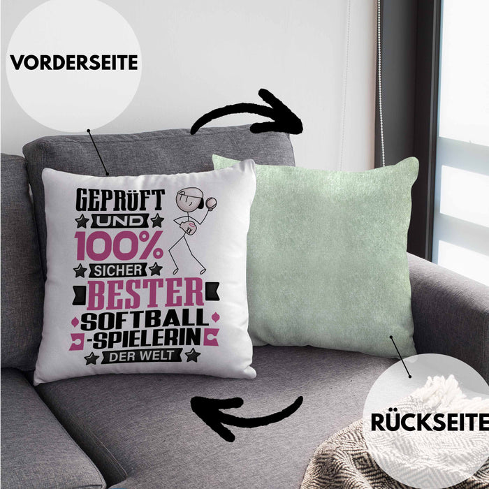 Softballspielerin Geschenk Lustiger Spruch für Softballspielerin Geschenkidee Bester Softballspielerin Der WeltKissen mit Füllung 40x40 (Grau) Grün Trendation