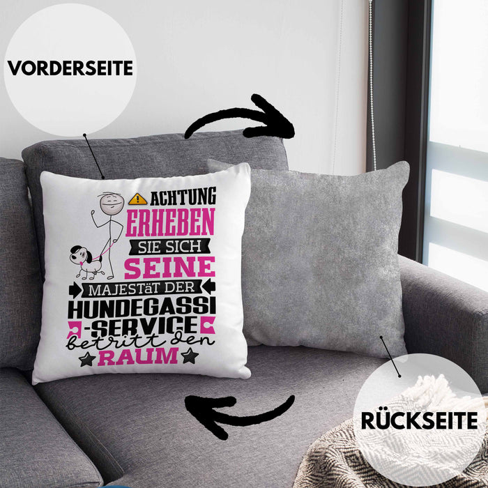 Hundegassi-Service Geschenk Kissen mit Füllung 40x40 Lustiger Spruch Erheben Sie Sich Der Hundegassi-Service Betritt den Raum (Grau) Grau Trendation