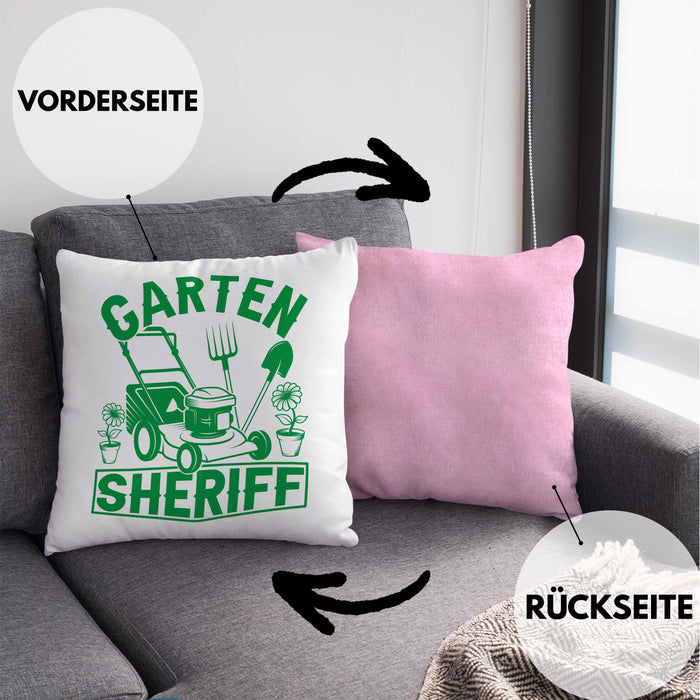 Gärtner Geschenk Kissen mit Füllung 40x40 Garten-Sheriff Geschenkidee Garten-Pflege (Grau) Rosa Trendation