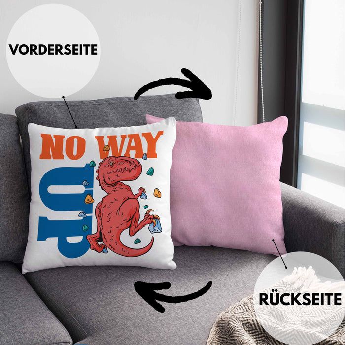 Bouldern Kissen mit Füllung 40x40 für Kletterfans mit Dino-T-Rex Grafik "No Way Up" (Grau) Rosa Trendation