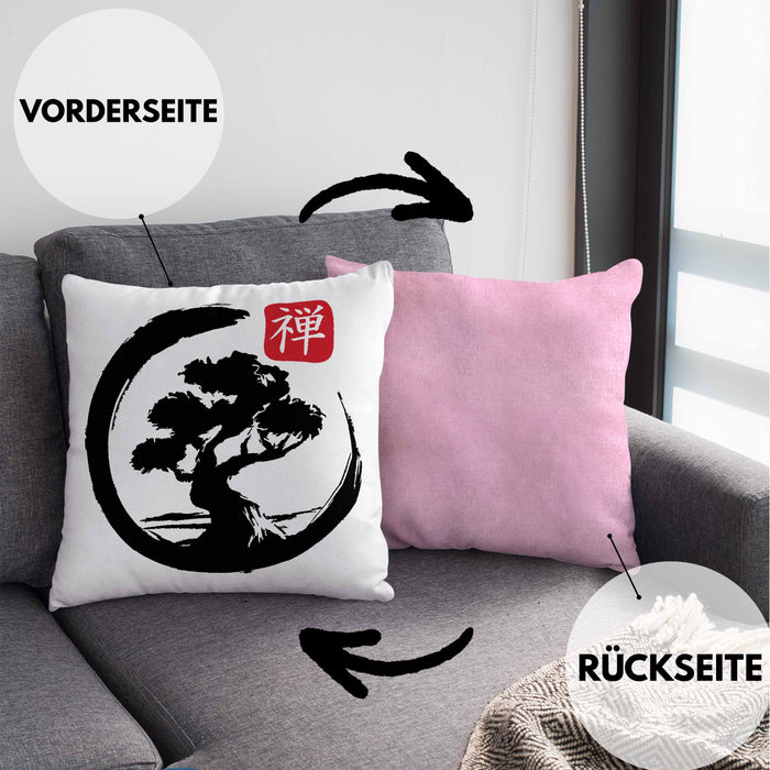 Lustige Bonsai Kissen mit Füllung 40x40 Geschenk für Bonsai-Liebhaber Silhoette (Grau) Rosa Trendation