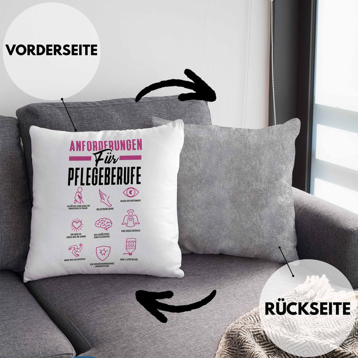 Pflege Kissen mit Füllung 40x40 Geschenk Pflege-Berufe Geschenkidee Alten-Pflegerin Anforderungen Für Pflege-Berufe (Grau) Grau Trendation