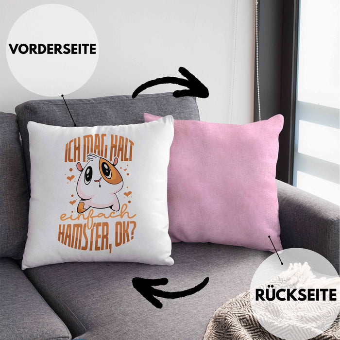 Trendation Lustige Kissen mit Füllung 40x40 für Hamster Besitzer als Geschenkidee Hamster Fan Ich Mag Halt Einfach Hamster (Grau) Rosa Trendation
