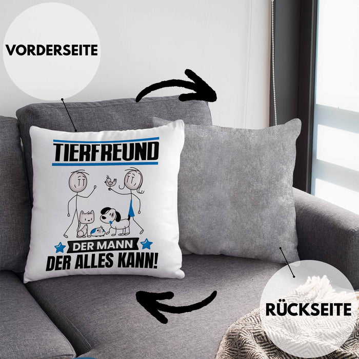 Tierfreund Kissen mit Füllung 40x40 Geschenk für Tierfreund Der Mann Der Alles Kann Geschenkidee zum Geburtstag (Grau) Grau Trendation