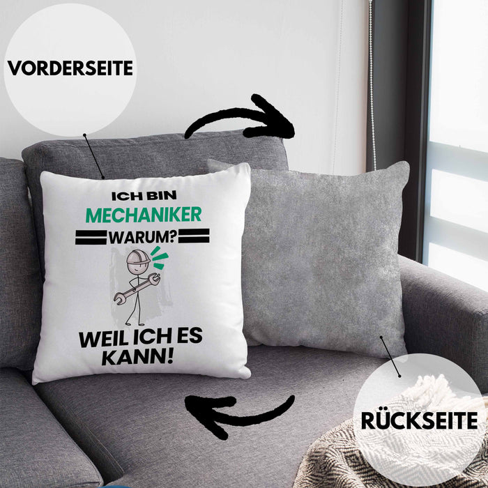 Mechaniker Geschenk Kissen mit Füllung 40x40 Lustiger Spruch Ich Bin Mechaniker Warum Weil Ich Es Kann Geschenkidee Bester Mechaniker Geburtstag (Grau) Grau Trendation