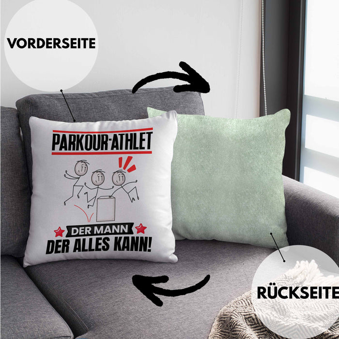 Parkour-Athlet Kissen mit Füllung 40x40 Geschenk für Parkour-Athlet Der Mann Der Alles Kann Geschenkidee zum Geburtstag (Grau) Grün Trendation
