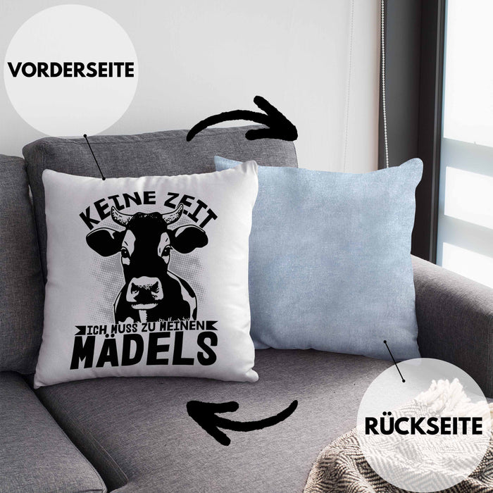 Landwirt Bauer Kissen mit Füllung 40x40 Geschenk Keine Zeit Ich Muss Zu Meinen Mädels Kuh Rind Grafik (Grau) Blau Trendation