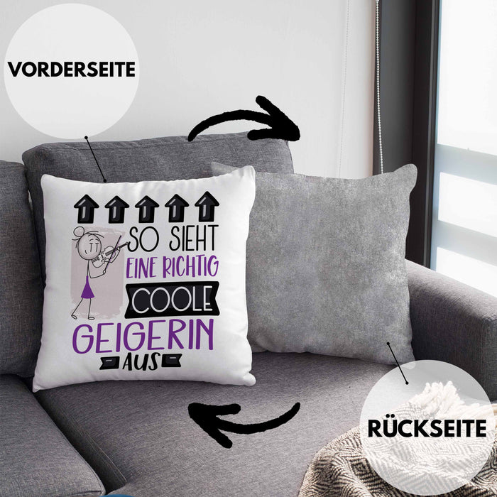 Geigerin Geschenk Kissen mit Füllung 40x40 Geschenkidee für Geigerin Geburtstag Weihnachten Spruch So Sieht Eine Richtig Coole Geigerin Aus (Grau) Grau Trendation