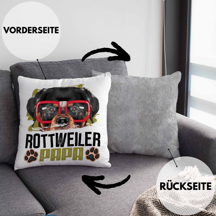 Rottweiler Papa Besitzer Kissen mit Füllung 40x40 Geschenk Lustiger Spruch Geschenkidee Rottweiler Liebhaber (Grau) Grau Trendation