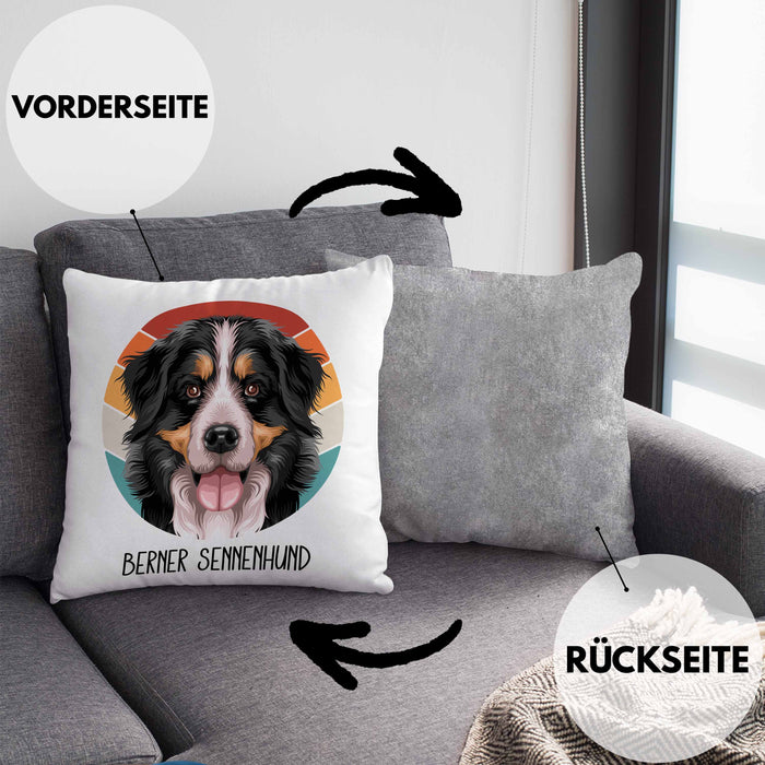 Berner Sennen Besitzer Kissen mit Füllung 40x40 Geschenk Lustiger Spruch Geschenkidee Berner Sennen Mama Papa (Grau) Grau Trendation