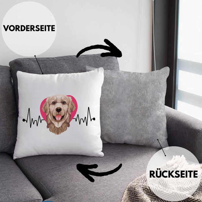 Golden Retriever Besitzer Kissen mit Füllung 40x40 Geschenk Lustiger Spruch Geschenkidee Herzschlag Golden Retriever (Grau) Grau Trendation
