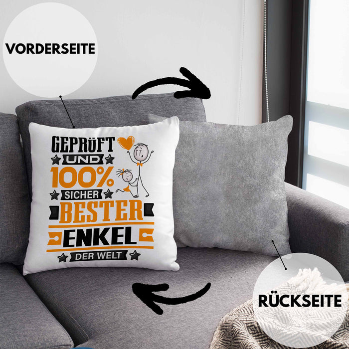 Enkel Geschenk Lustiger Spruch für Enkel Geschenkidee Bester Enkel Der WeltKissen mit Füllung 40x40 (Grau) Grau Trendation