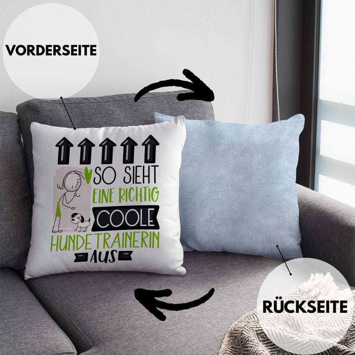 Hundetrainerin Geschenk Kissen mit Füllung 40x40 Lustig Geschenkidee für Hundetrainerin Geburtstag So Sieht Eine Richtig Coole Hundetrainerin Aus Frauen Spruch (Grau) Blau Trendation